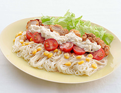 レモンタルタルで食べるチキン南蛮風そうめん